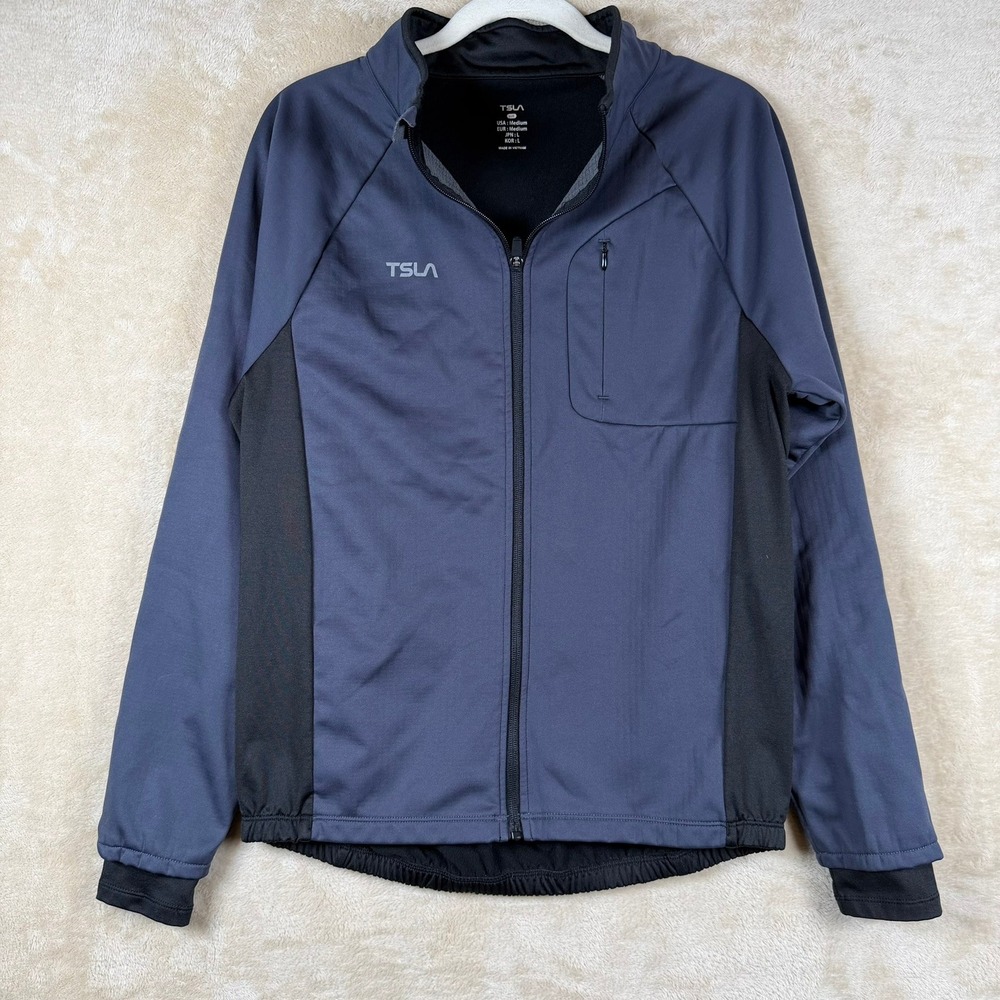 TSLA Men's Athletic Jacket Full Zip Blue Black Medium‎ Activewear Zip Pocket